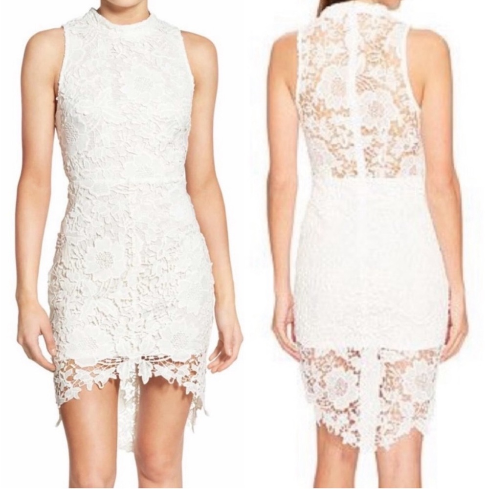 ASTR The Label - Samantha high-low, high neck lace dress